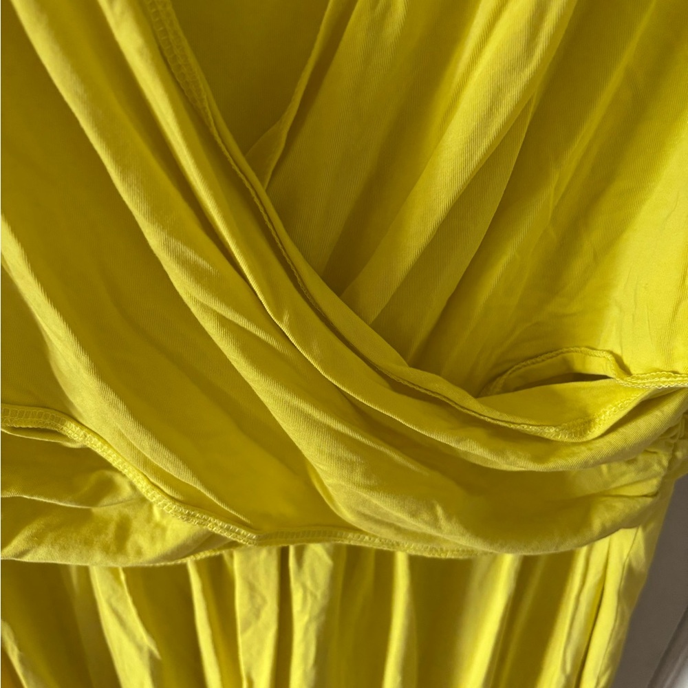 2/$18 Lands' End Yellow Ruched Wrap Midi Dress - Picture 4 of 5